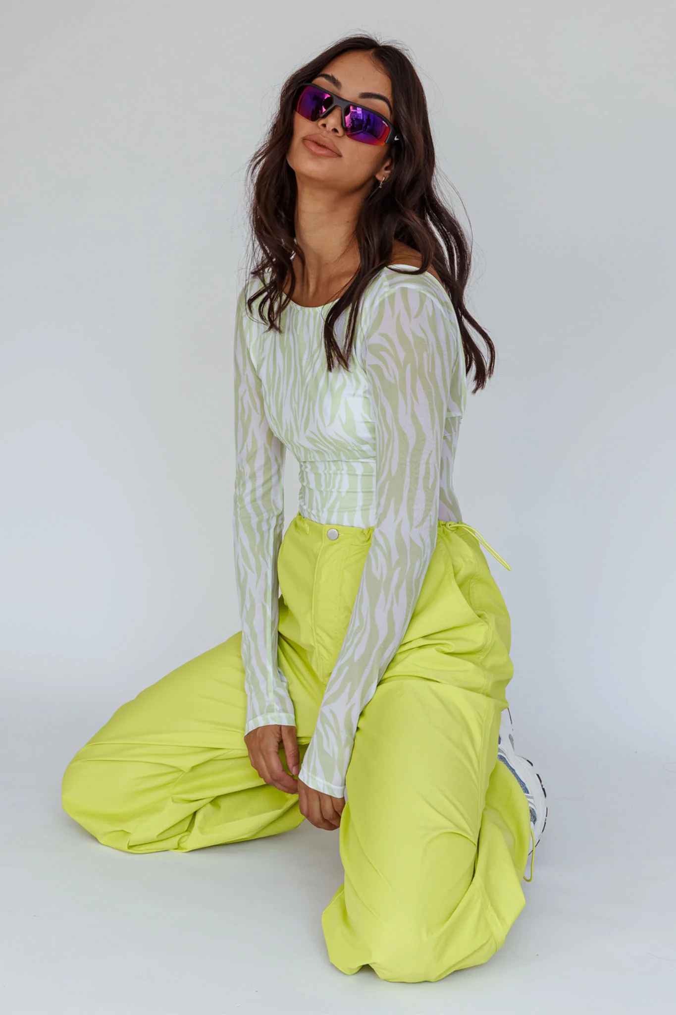 Break Dance Wide Leg Drawstring Pants Lime