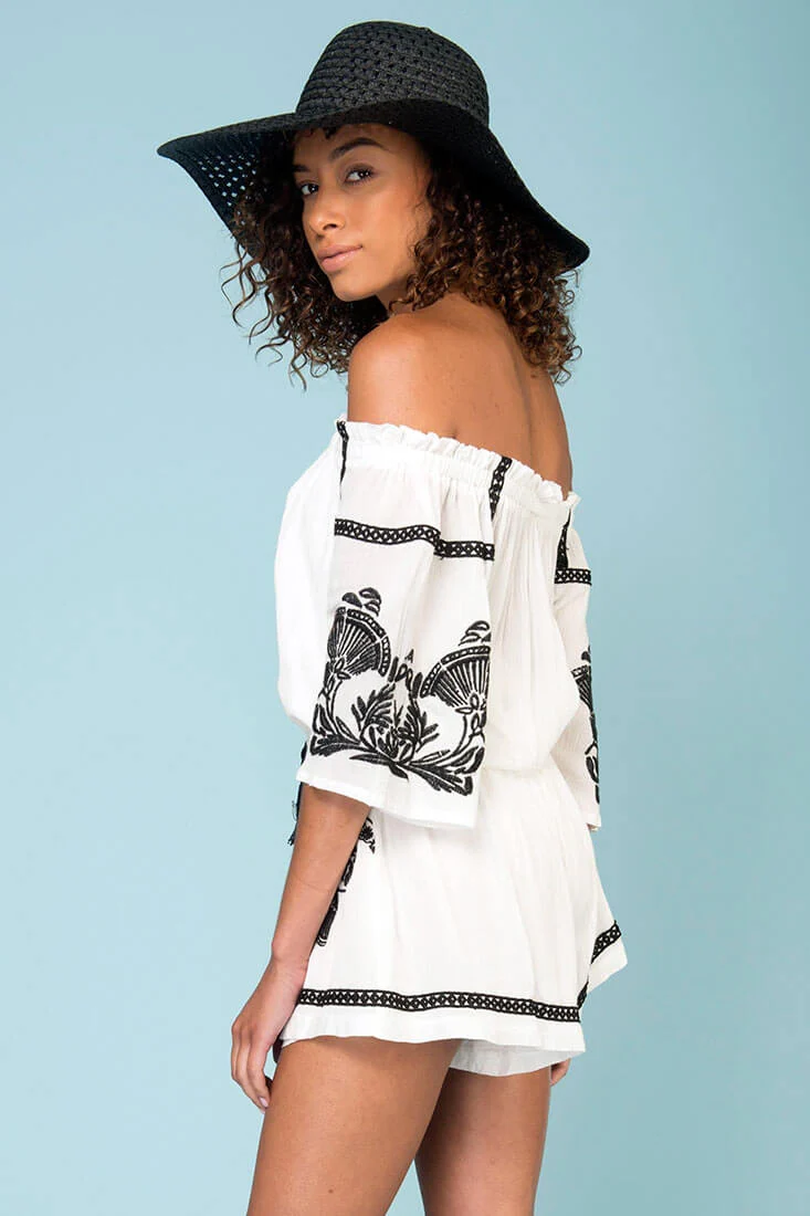 Gabriella Embroidered Tassel Romper White