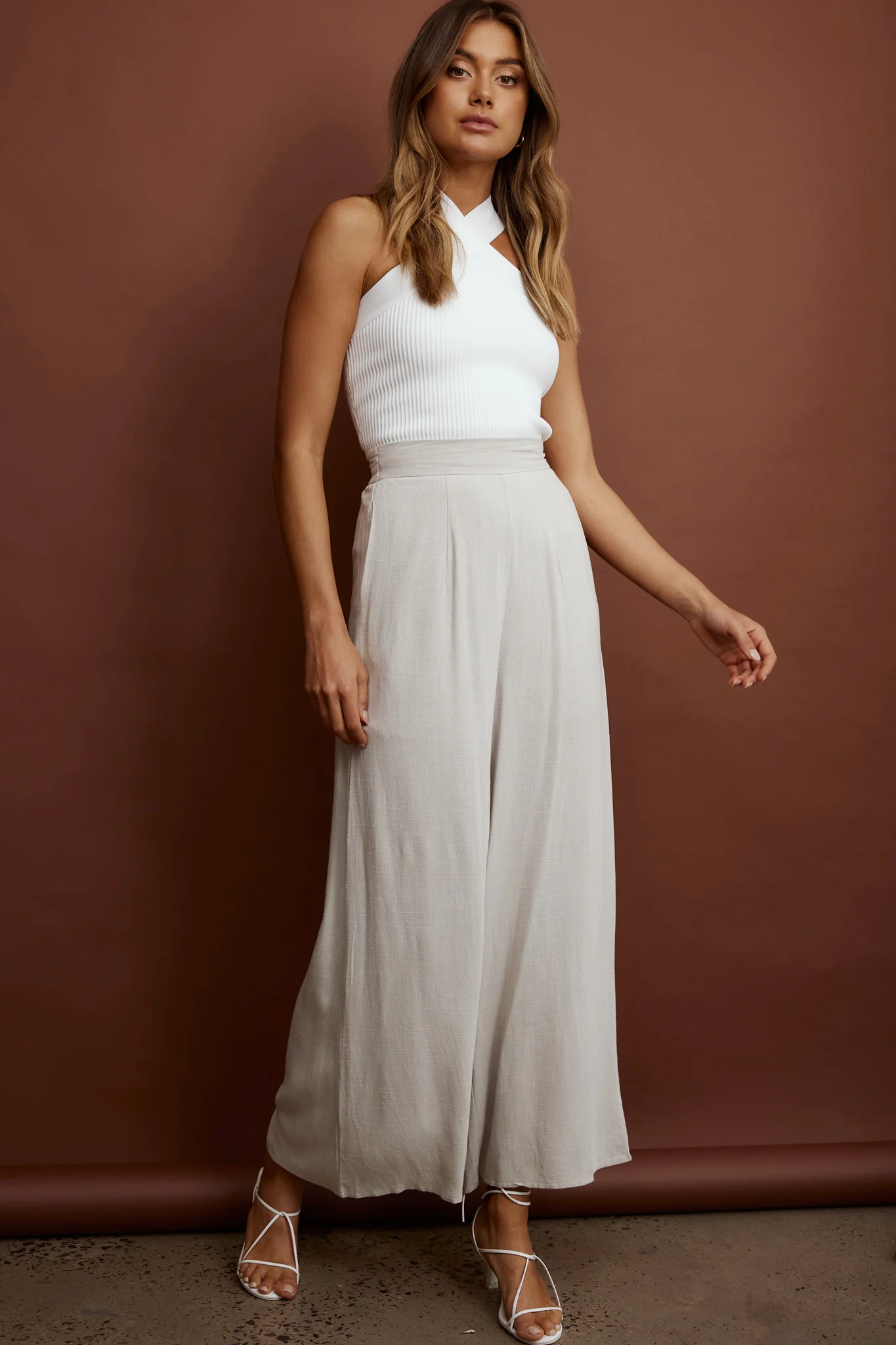 La Romana High Waisted Wide Leg Pants Sand