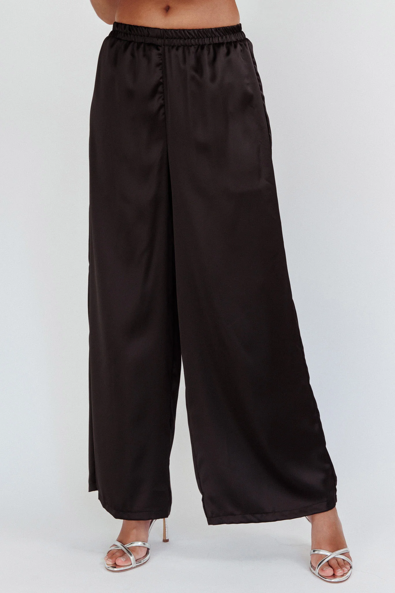 Panama Beach Wide Leg Satin Pants Black