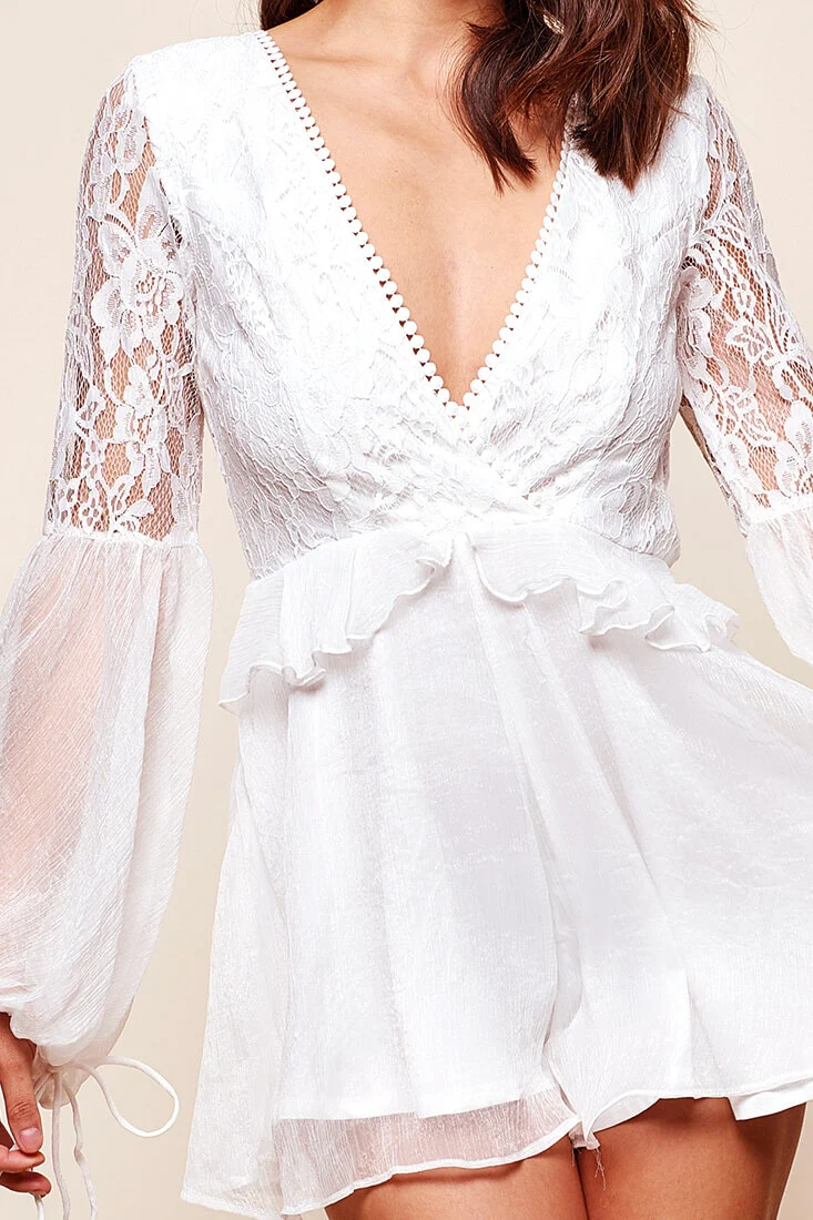 Cindy Peek-a-boo Back Lace Romper White