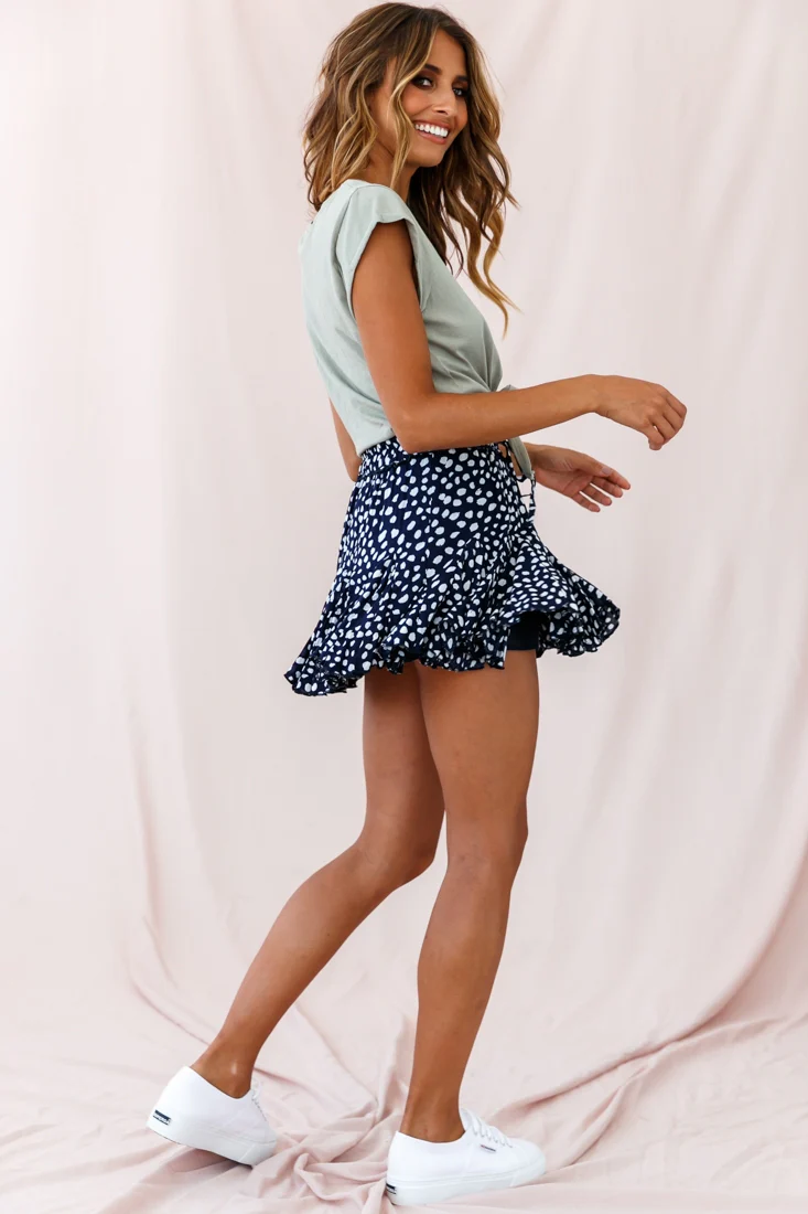 Robyn Flounce Polka Dot Mini Skirt Navy