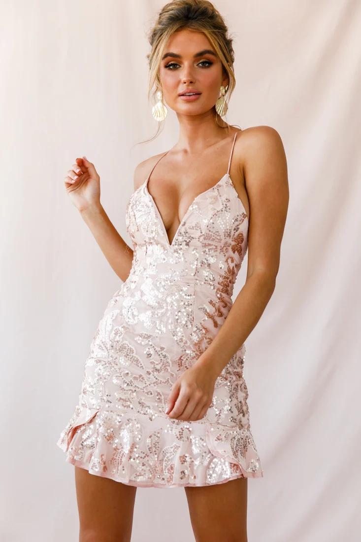 Dazed Lace-Up Back Dress Rose Gold