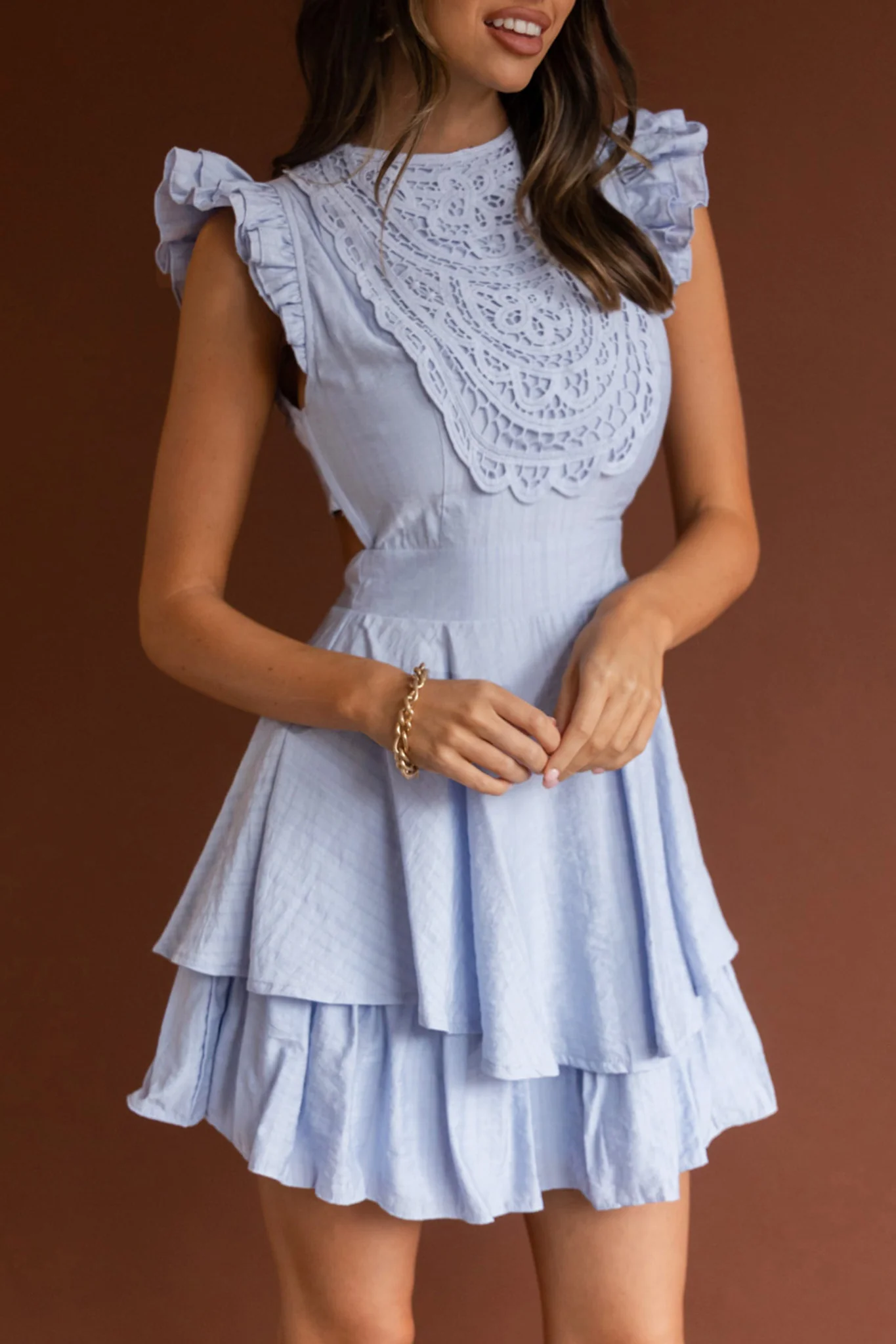 Nellie Lace Bust High Neck Dress Blue