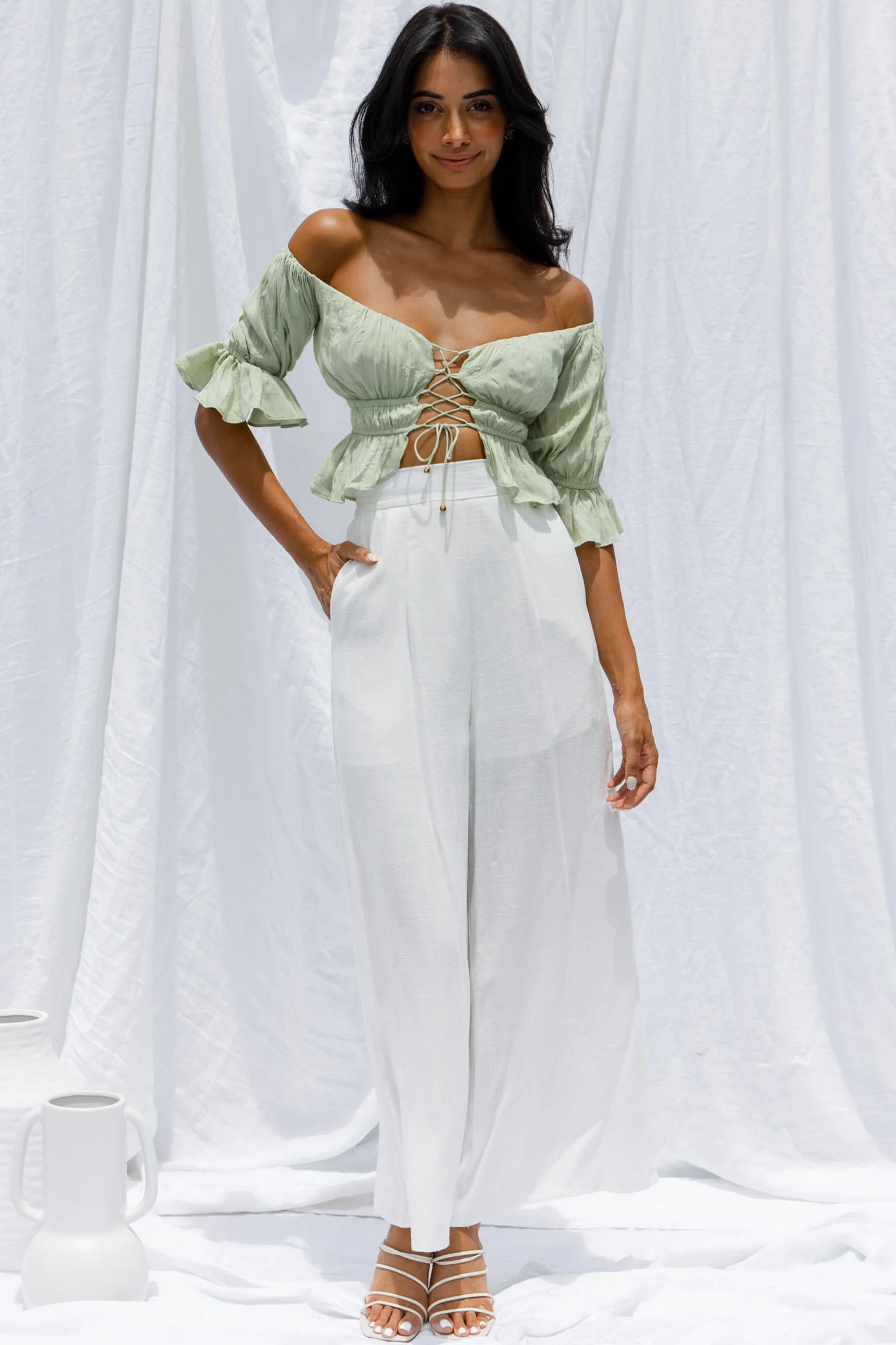 La Romana High Waisted Wide Leg Pants White