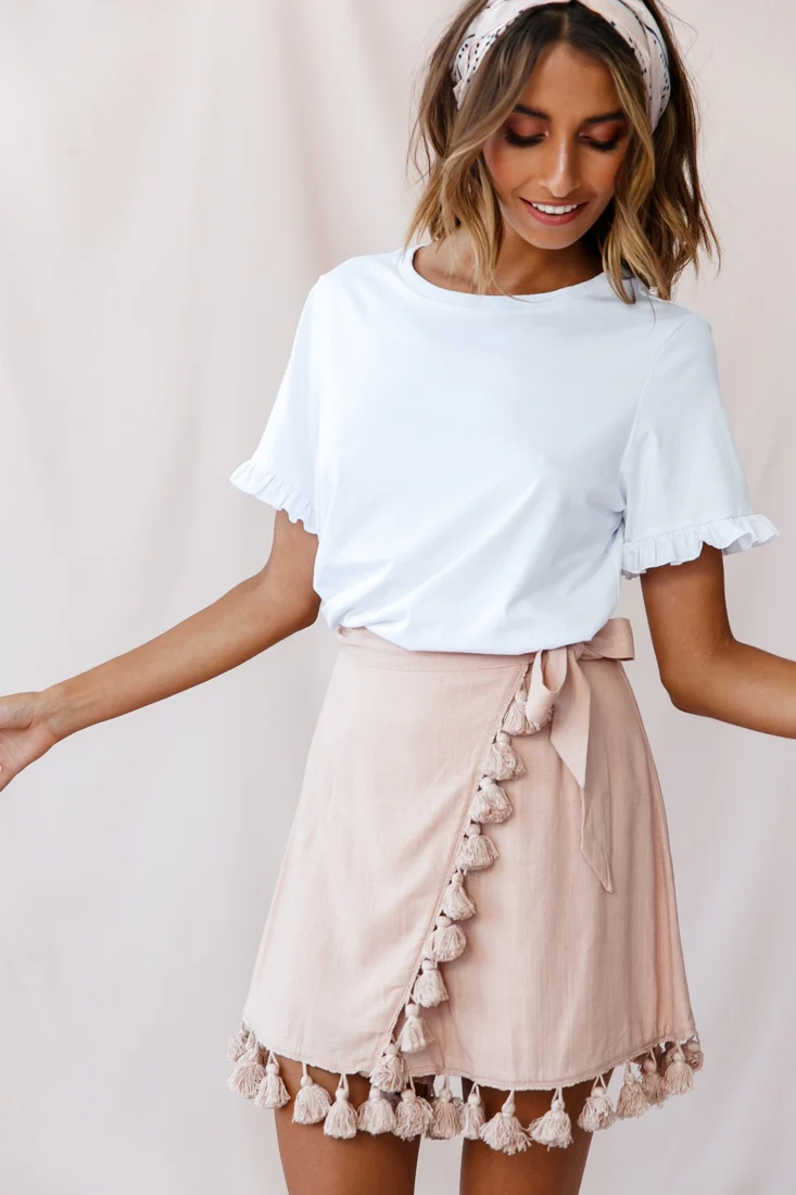 Kris Tassel Trimmed Wrap Skirt Mocha
