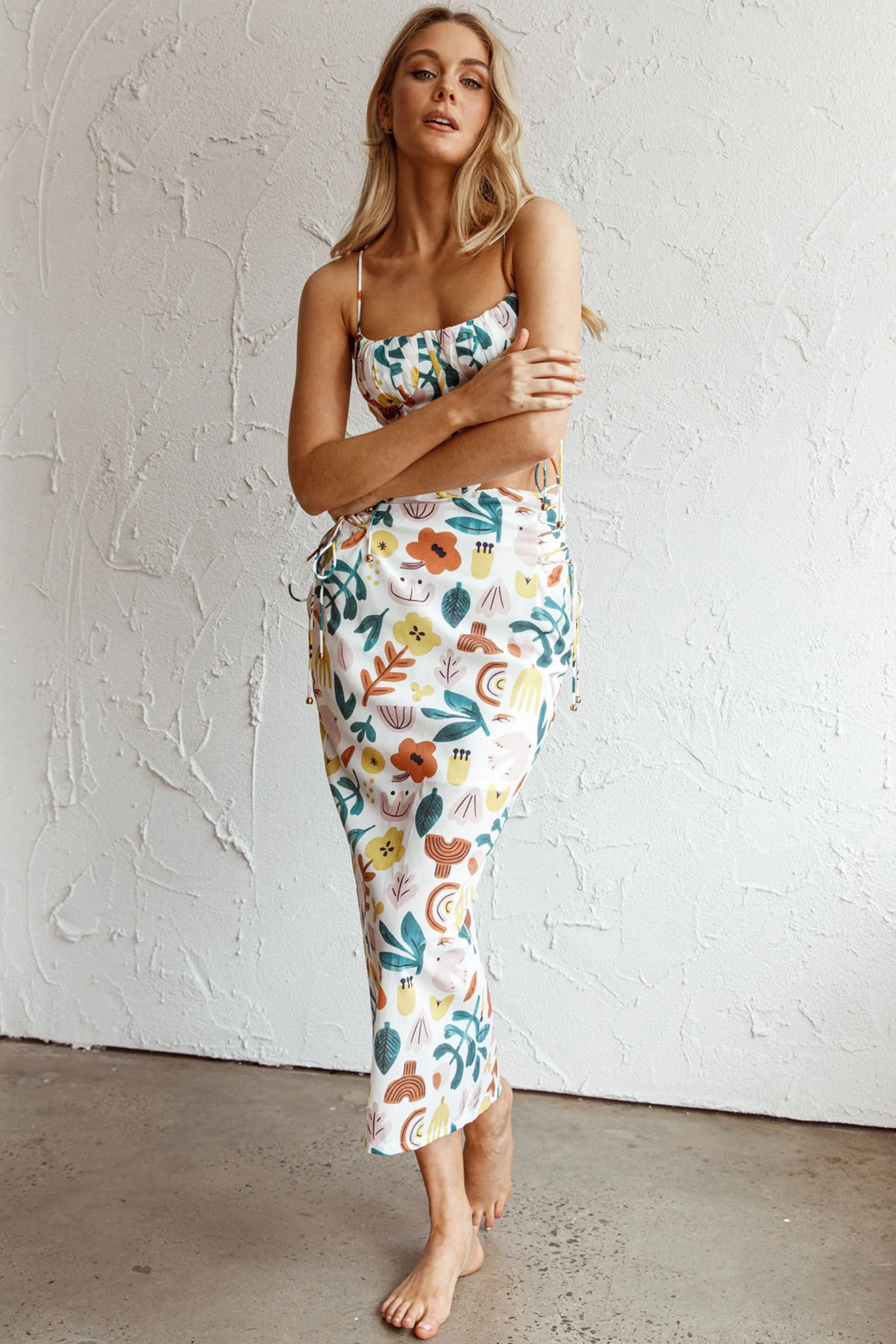 Graziella Lace Up Midi Skirt White Base