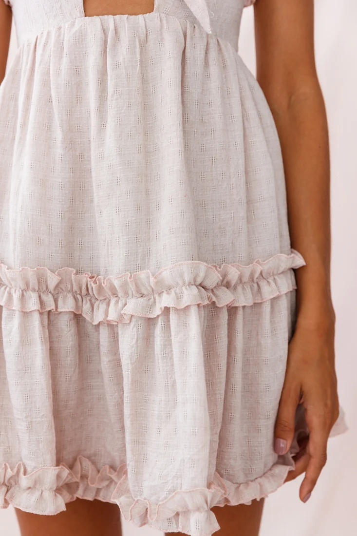 Be Mine Ruffle Strap Tie-Knot Dress Beige