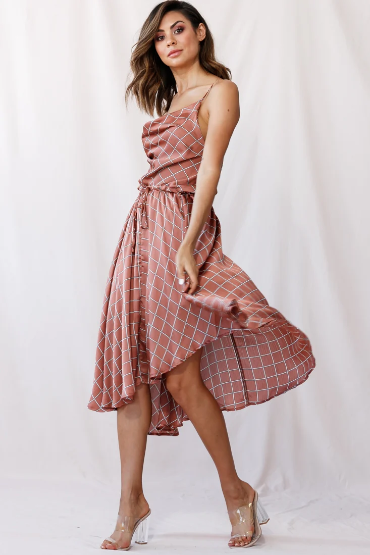 Ava Cowl Neck Drawstring Midi Dress Bronze