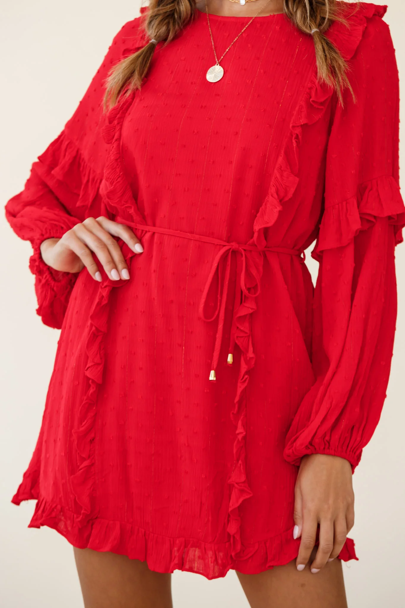 Maiden Long Sleeve Frill Dress Red