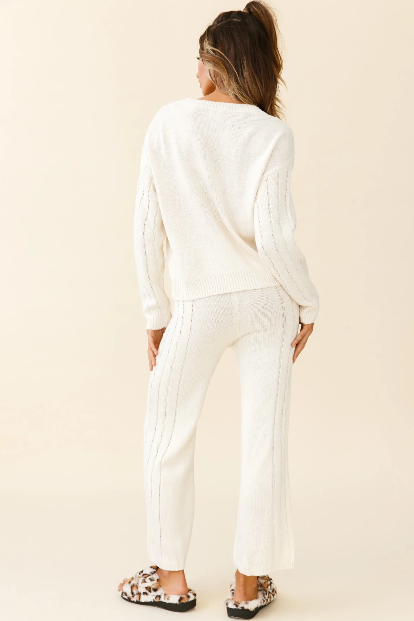 Atlas Cable Knit Accent Pants Cream
