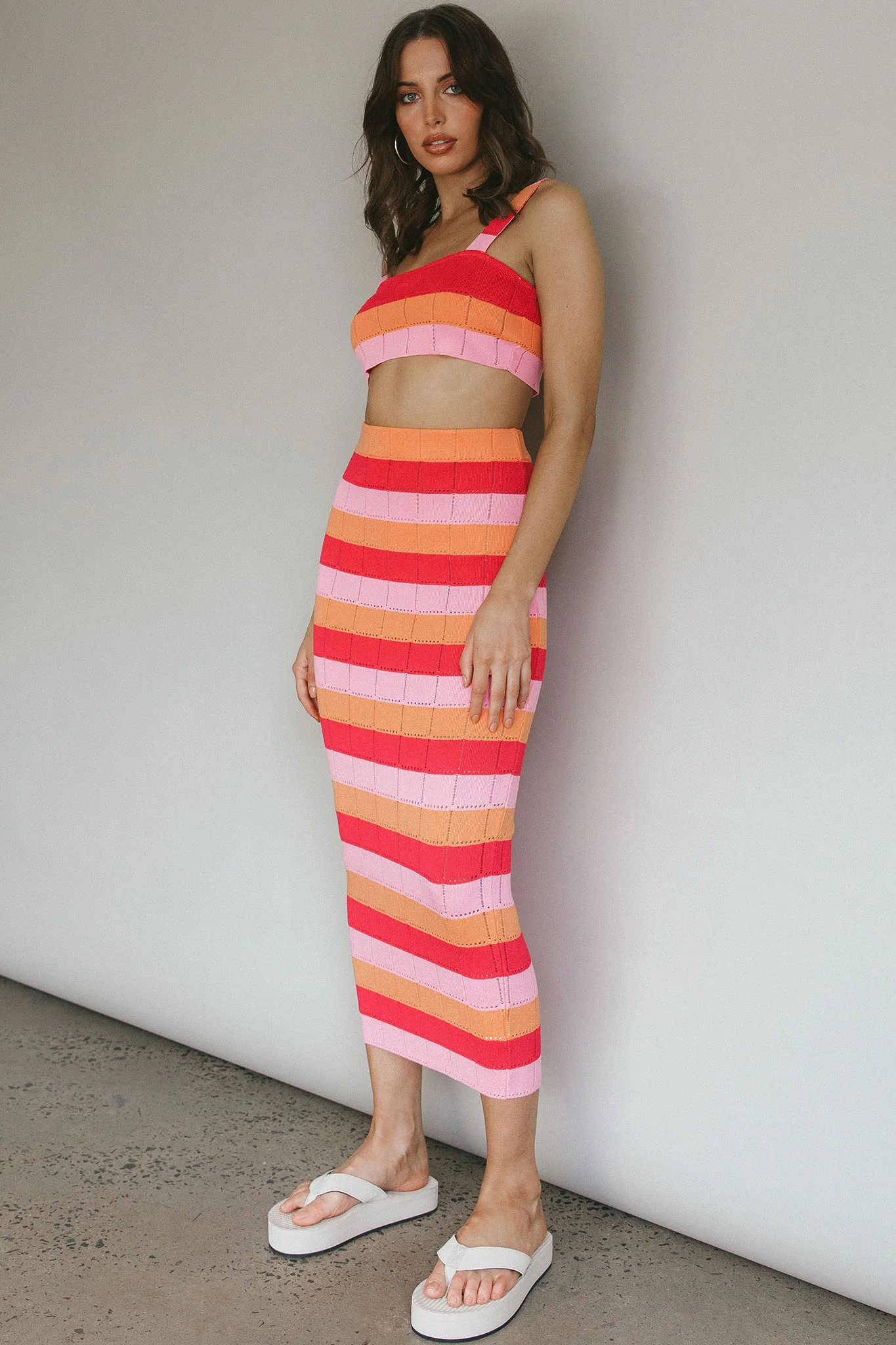 Chase The Sunrise Knit Maxi Skirt Striped Pink