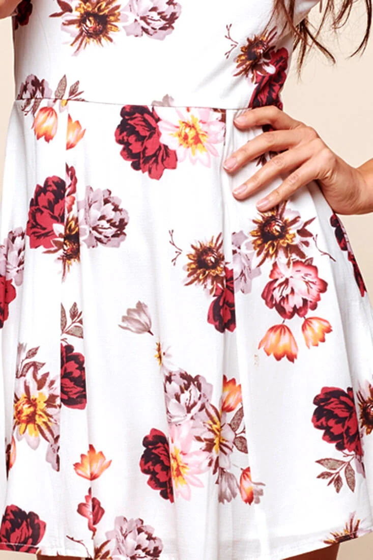 Hera Off the Shoulder Fit and Flare Floral Dress White