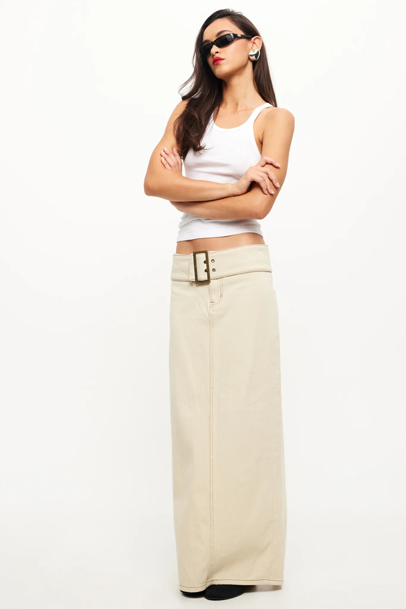 LIONESS Uma Denim Midi Ecru