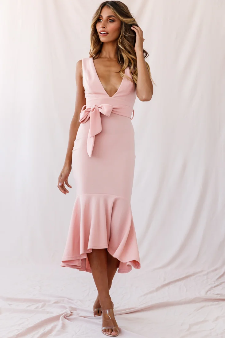 Sorry Not Sorry Wide Strap Flounce Dress Blush