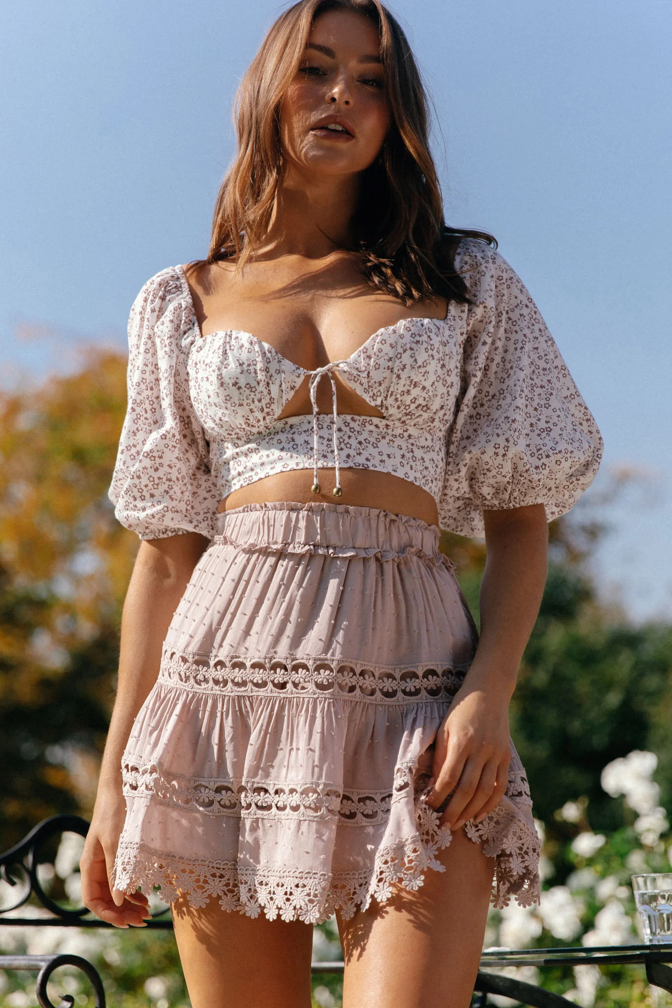 Blanche Floral Lace Trim Skirt Blush