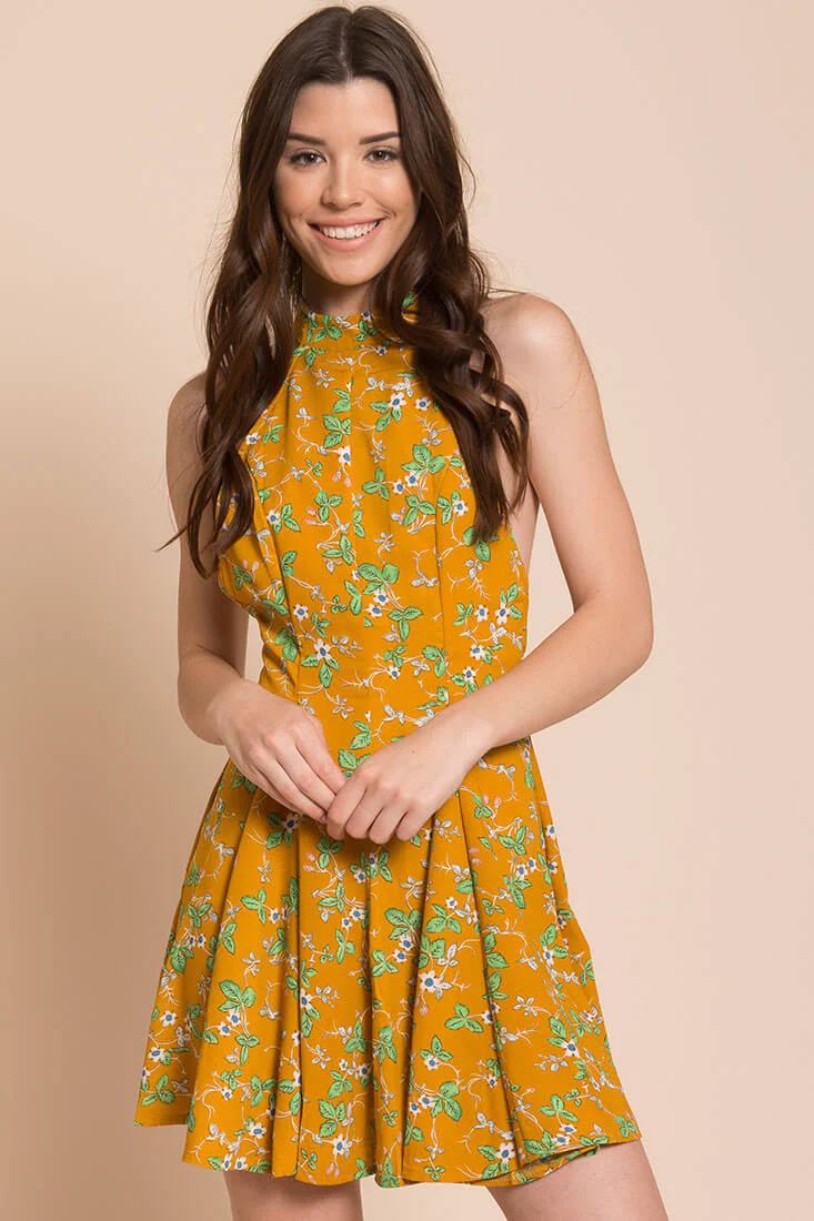 Janessa Floral Print Dress Mustard