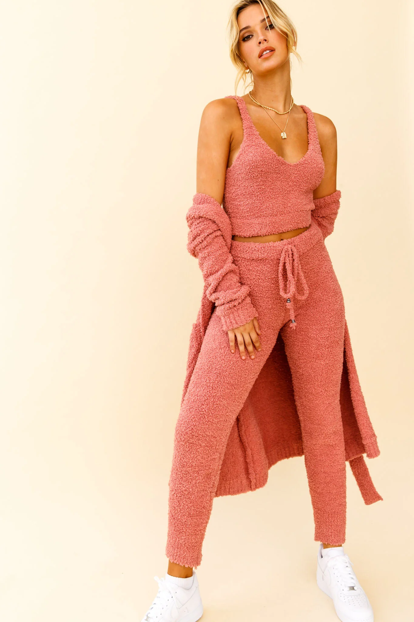 My Girl Fuzzy Knit Jogger Pants Rose