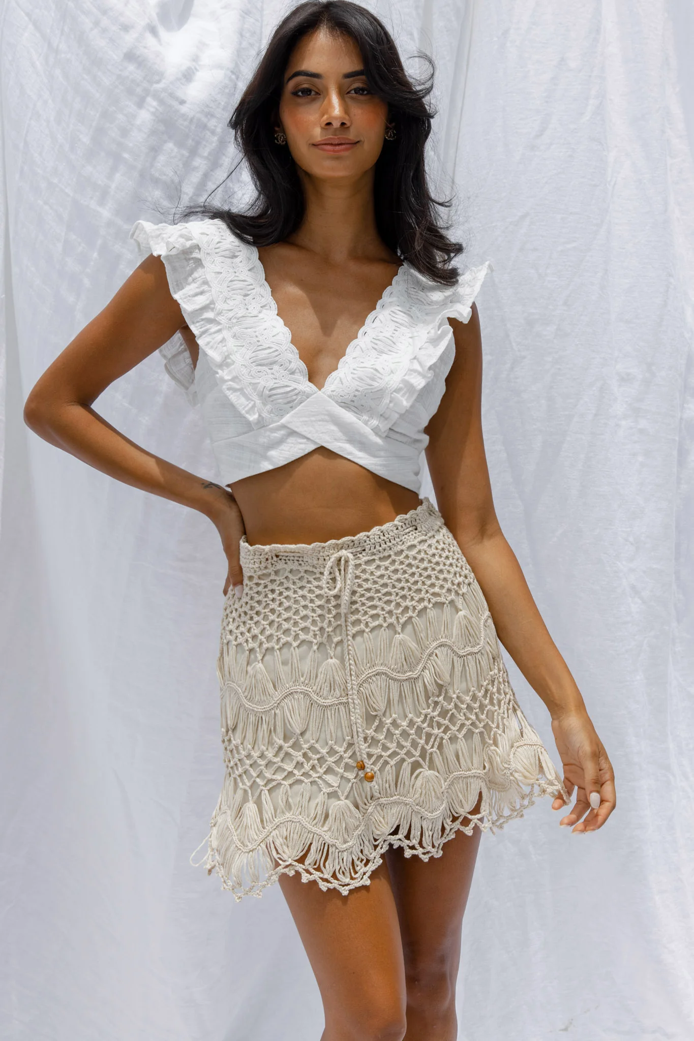 Pura Vida Crochet Mini Skirt Beige