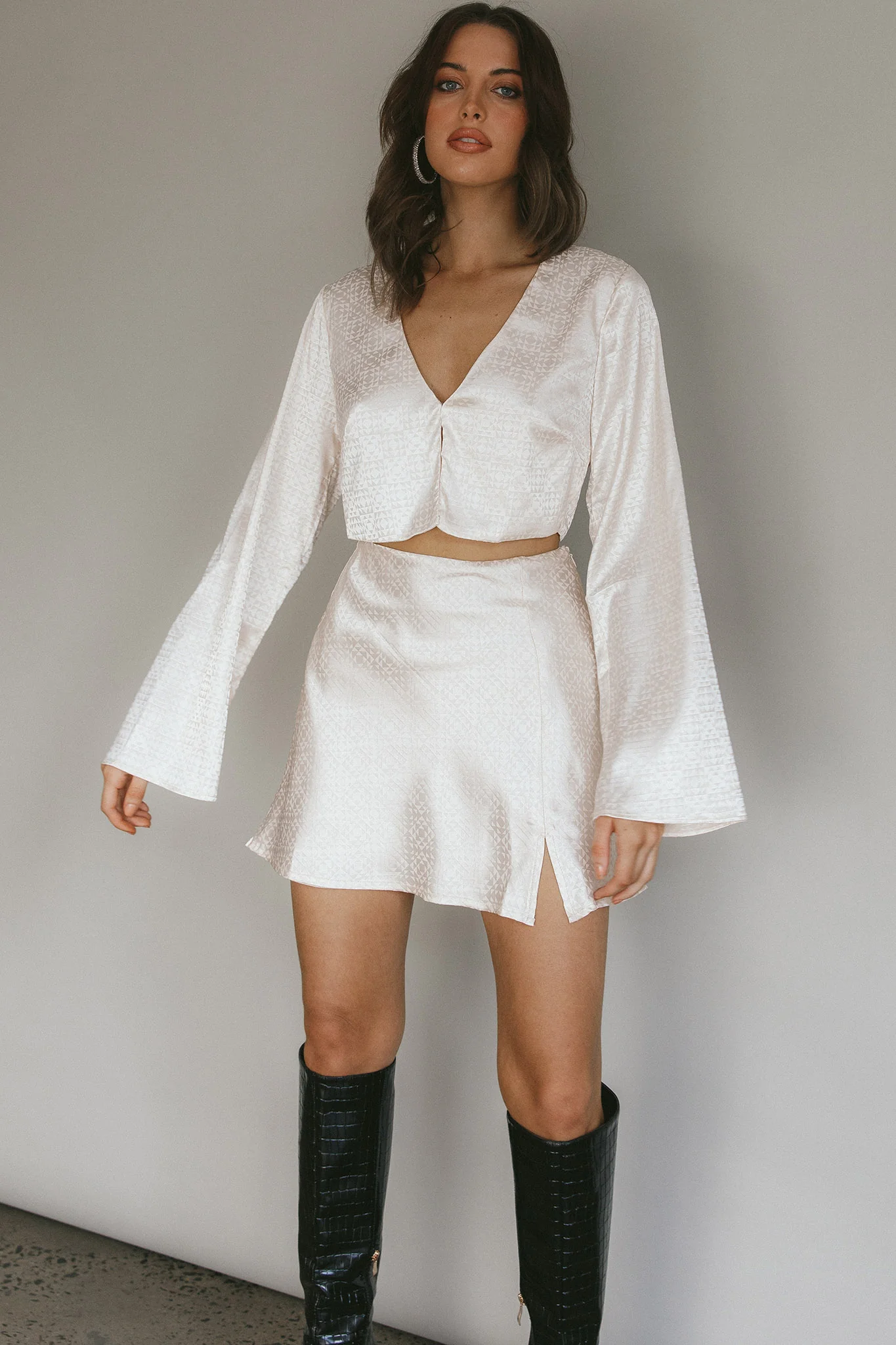 Winona Satin Jacquard Mini Skirt Cream