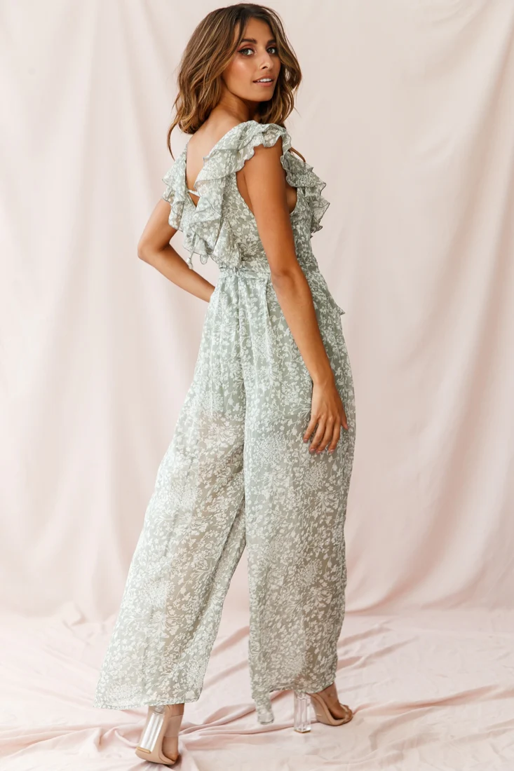 Marcia Ruffle Strap Wide Leg Jumpsuit Olive