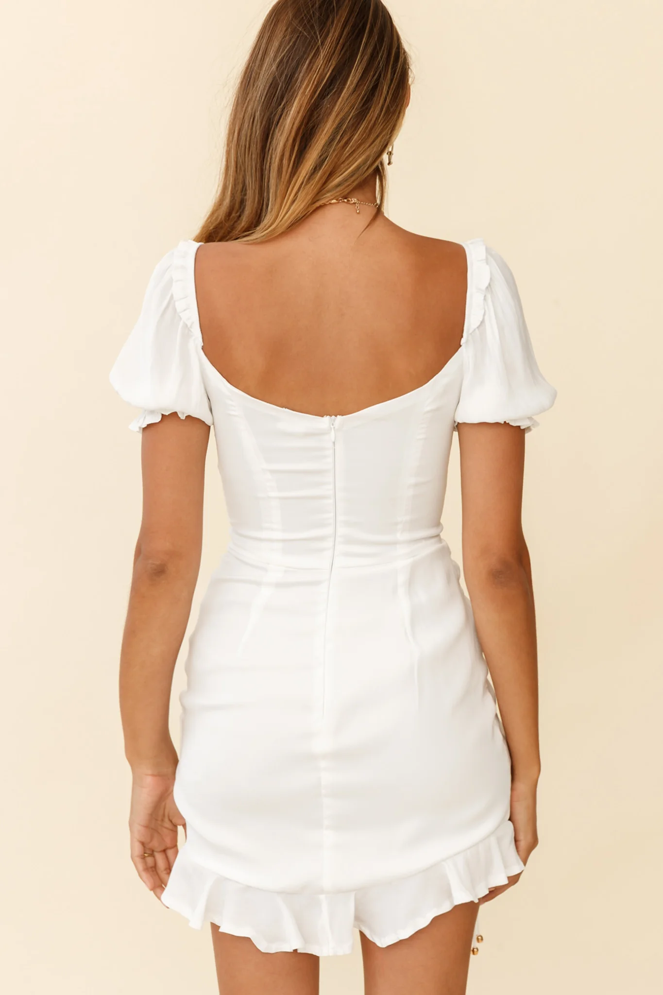 La Quinta Lace-Up Bust Drawstring Detail Dress White