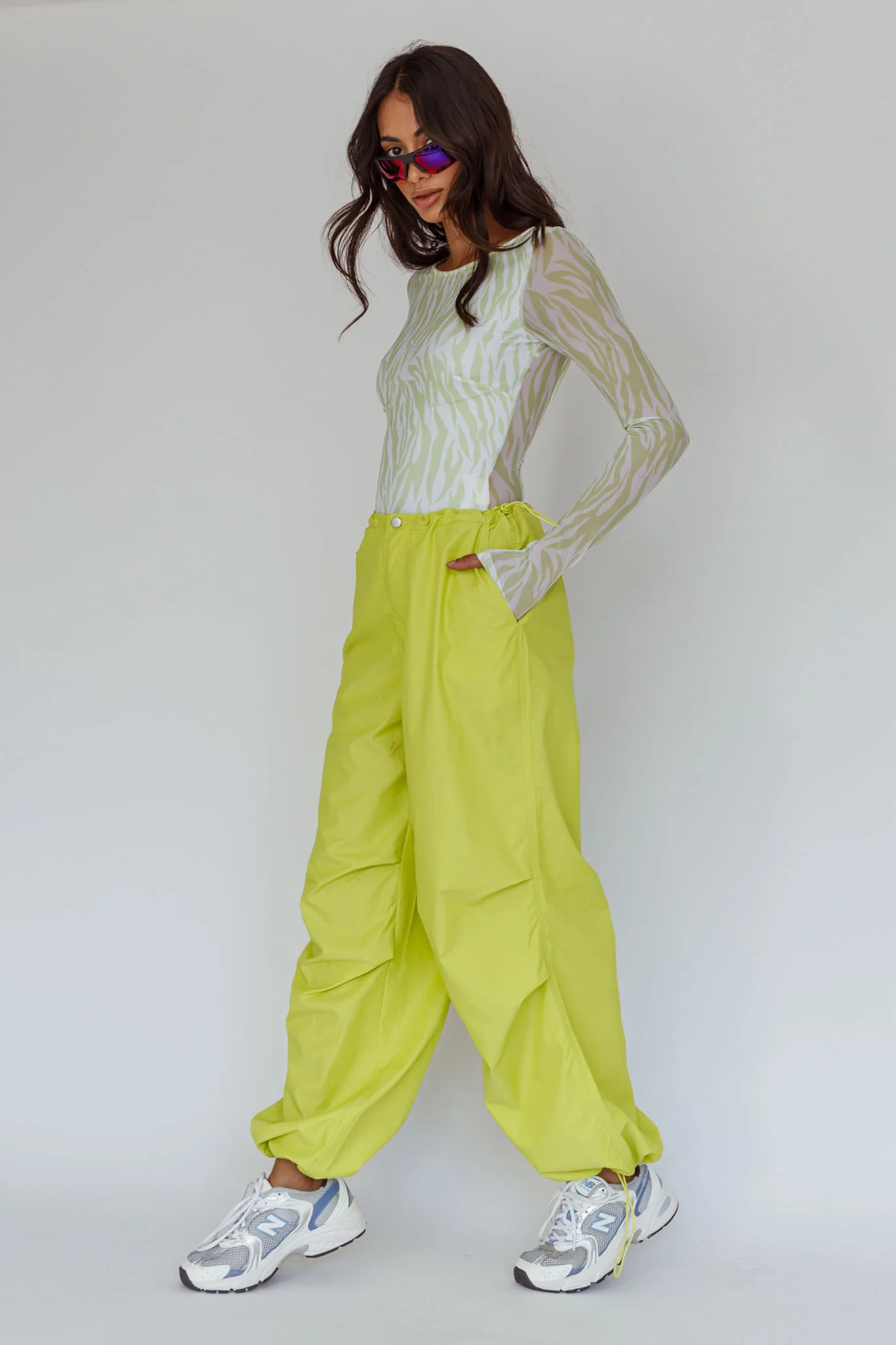 Break Dance Wide Leg Drawstring Pants Lime