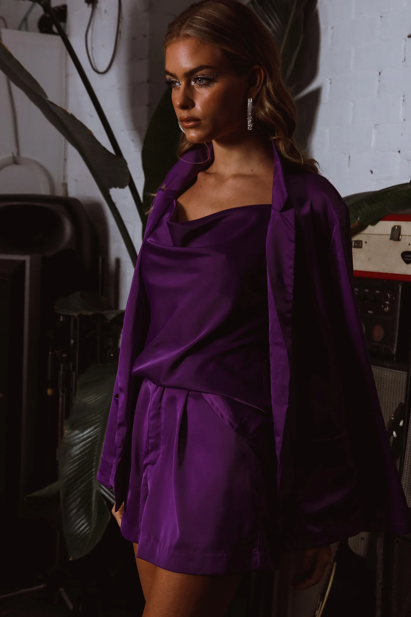 Zylah Satin Shorts Purple