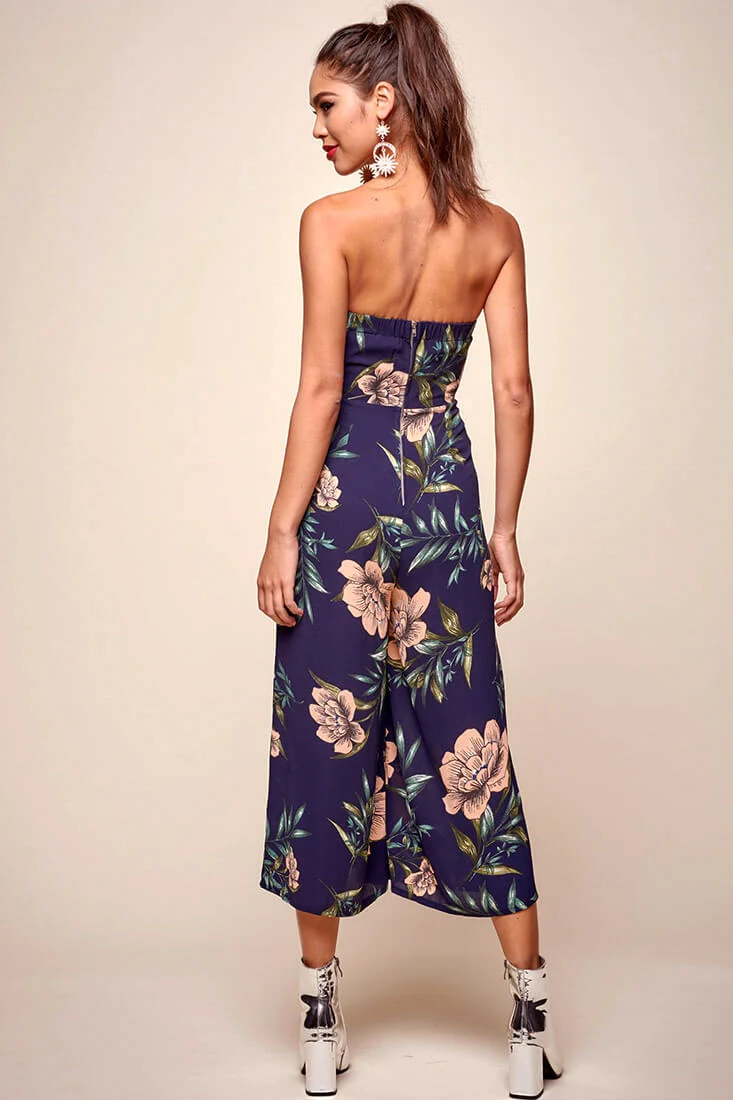 Khloe Floral Bow Tie Jumpsuit Navy