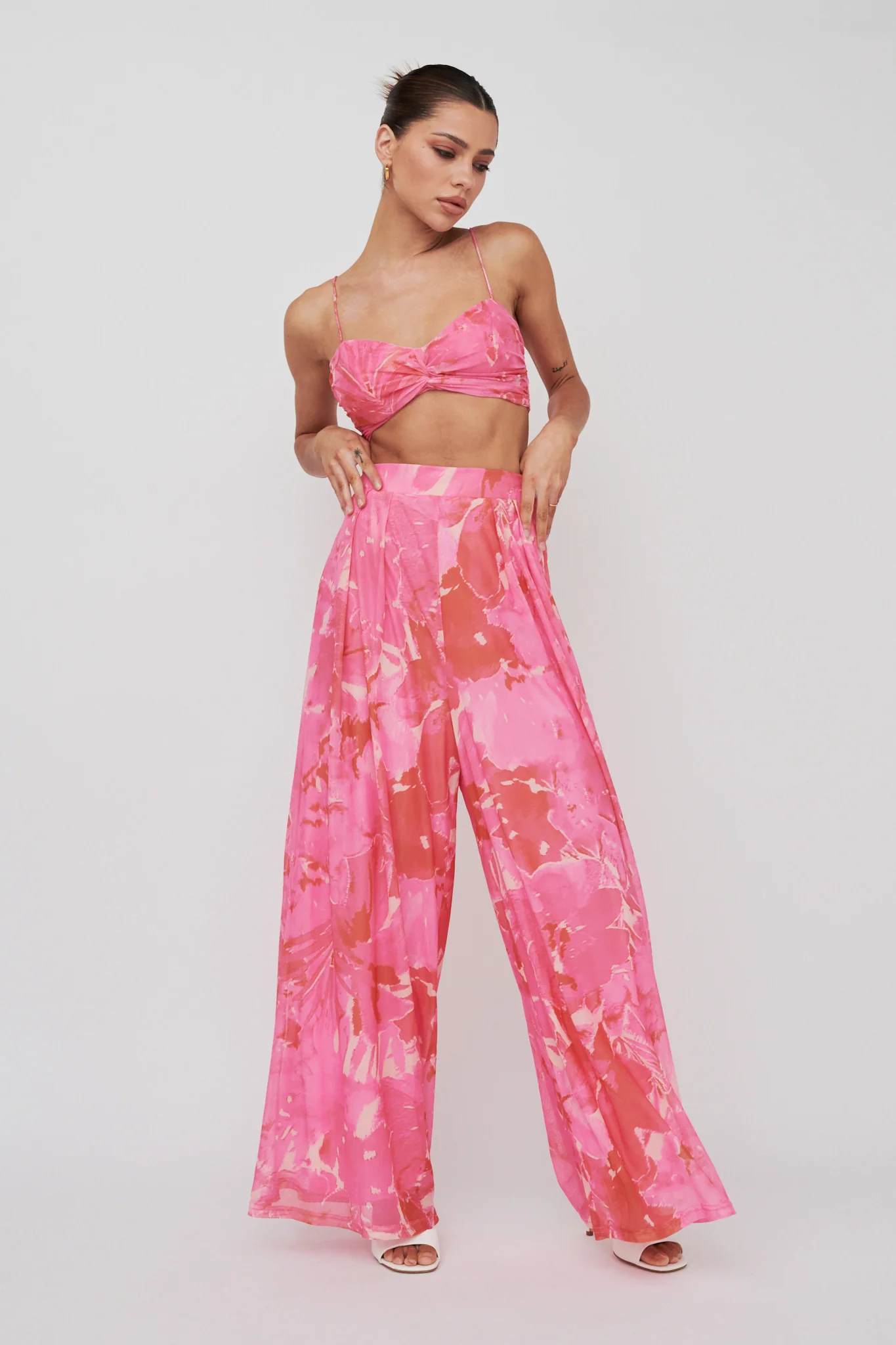 Tammi Wide Leg Pants Print Blush