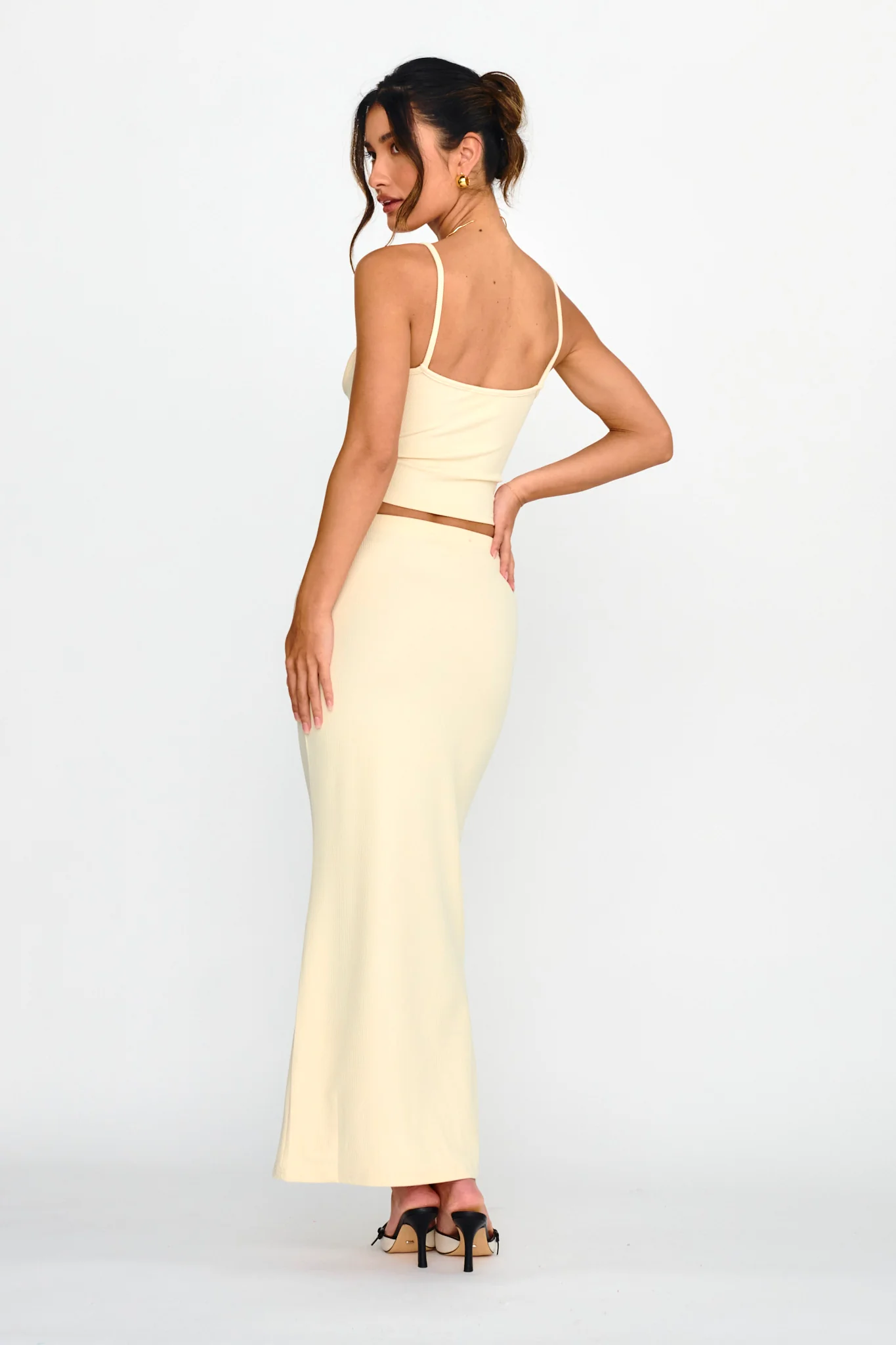 Strike A Pose Ribbed Maxi Skirt Cream
