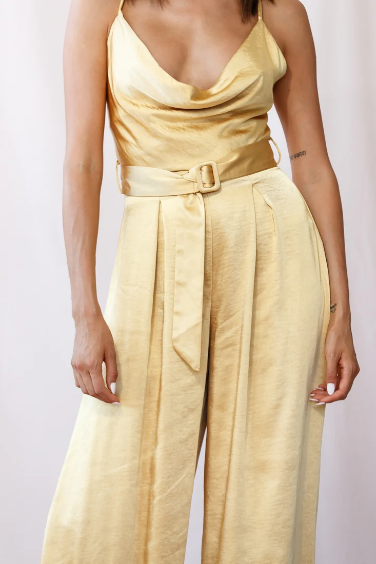 Mali Wide Leg Belted Jumpsuit Mustard