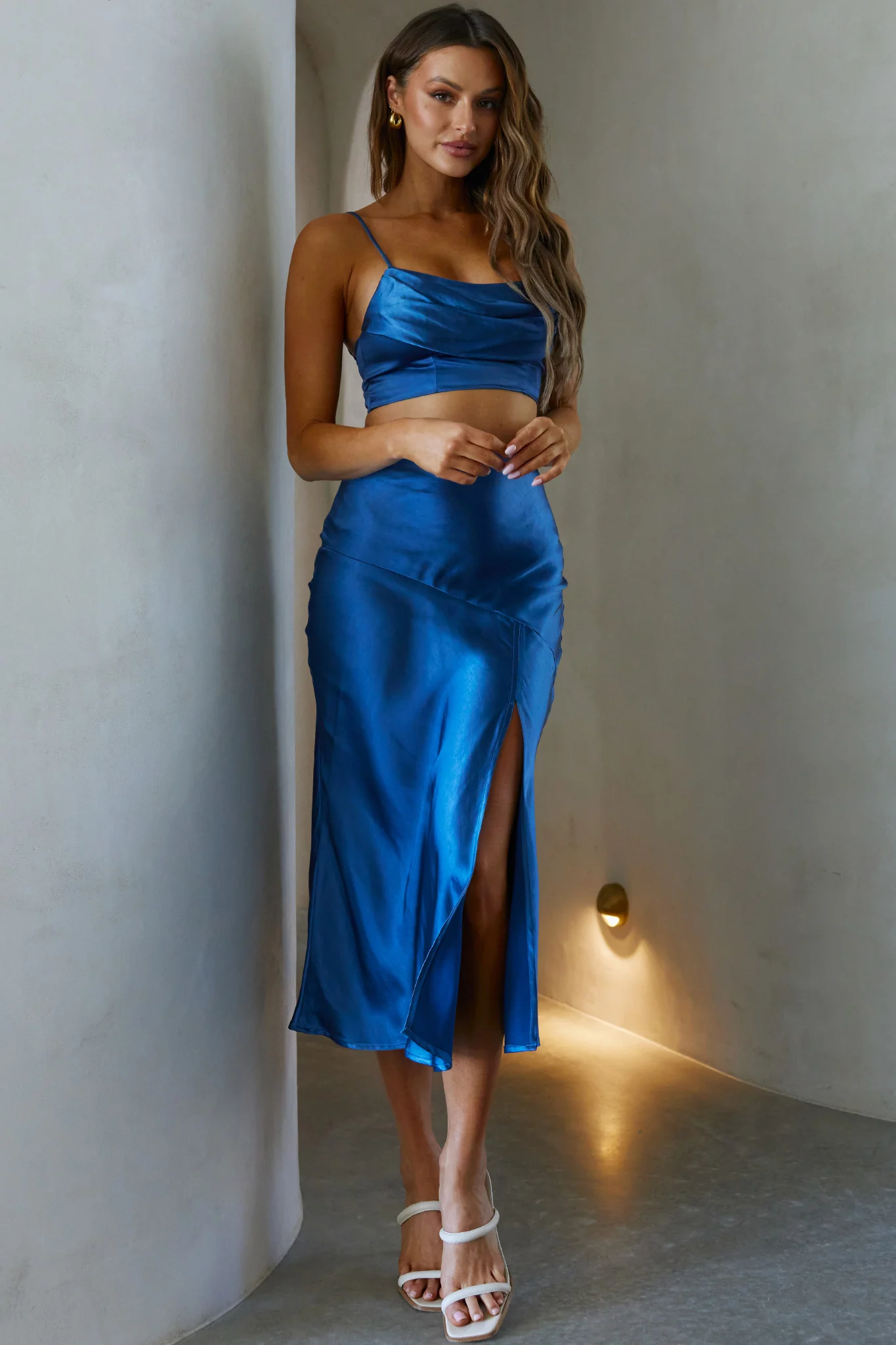 Well Versed Split Midi Skirt Navy