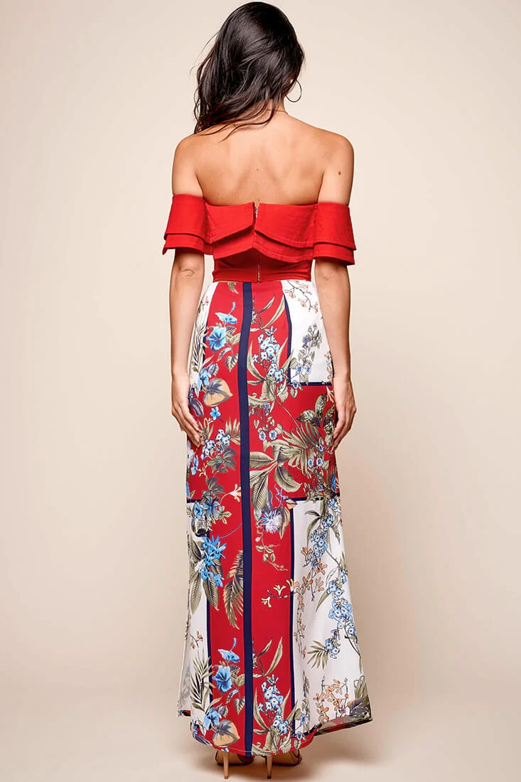 Paradise Side Split Maxi Skirt Red