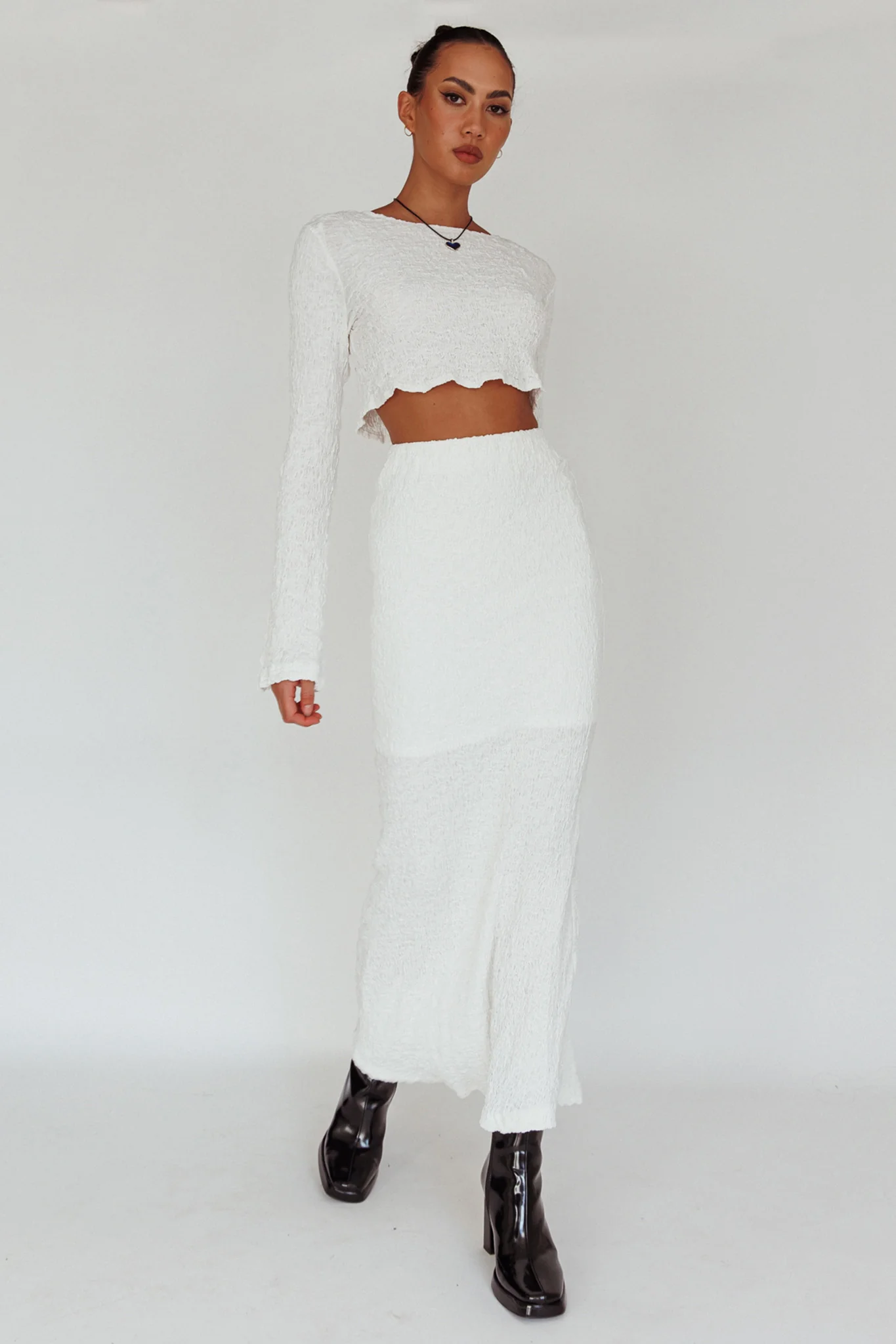 Treasures Textured Midi Skirt White