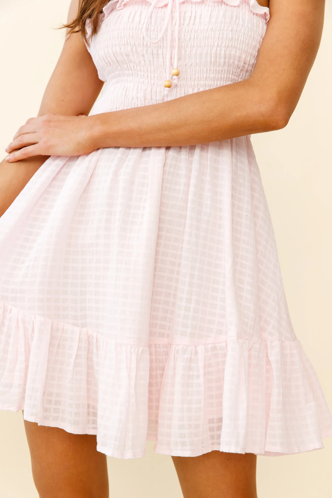 Flynn Frill Strap Shirred Bust Dress Baby Pink