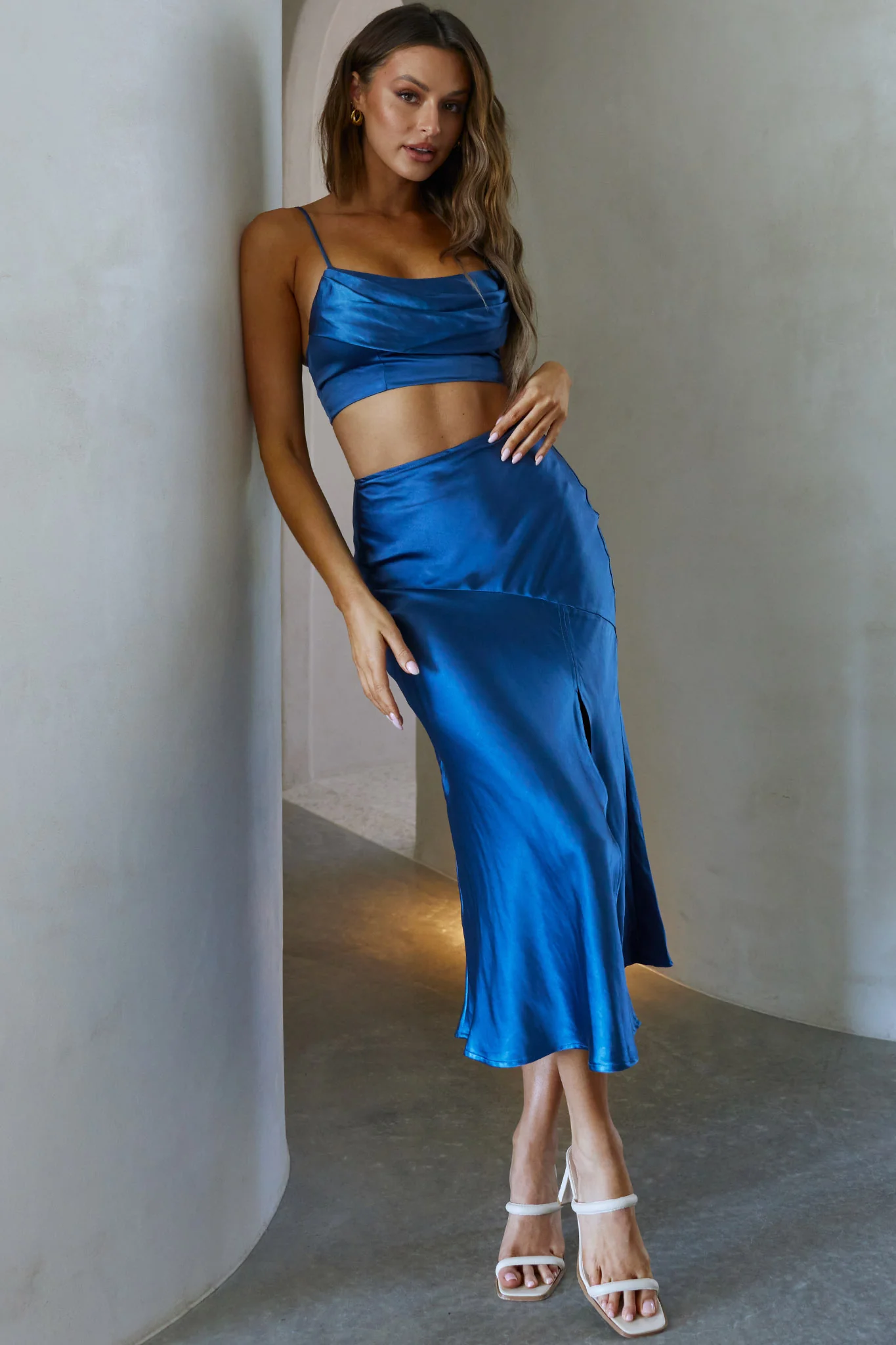 Well Versed Split Midi Skirt Navy