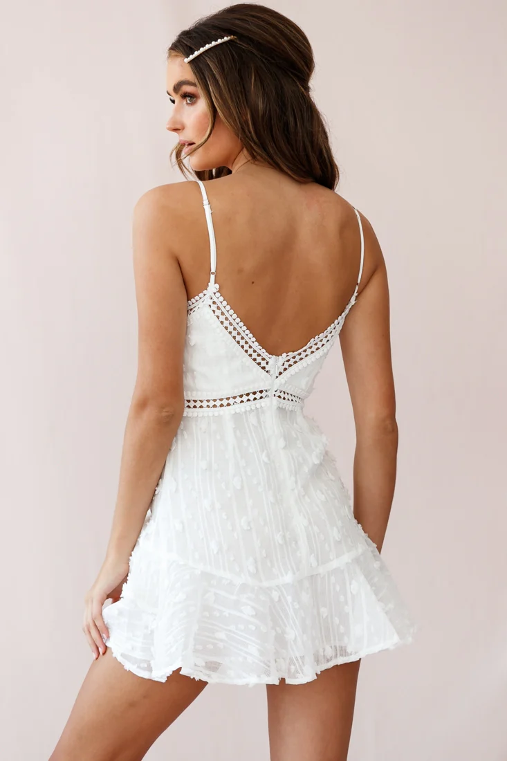 Lullaby Circle Lace Trim Fluted Hem Dress White