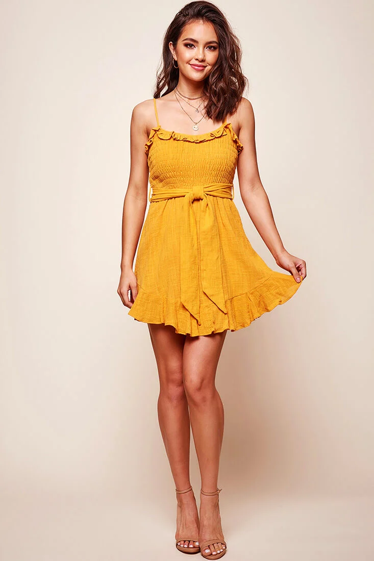 Mika Shirred Bust Swing Dress Mustard