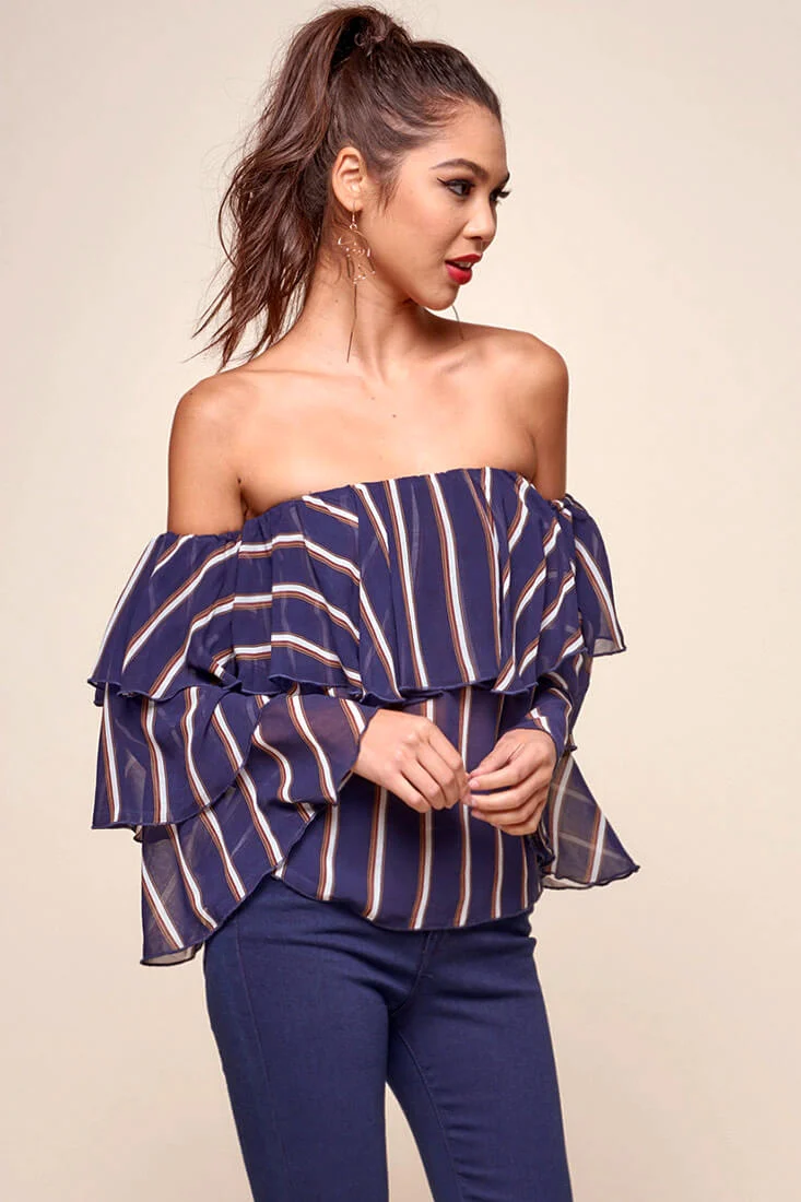 Goldwyn Tiered Striped Tube Top Navy