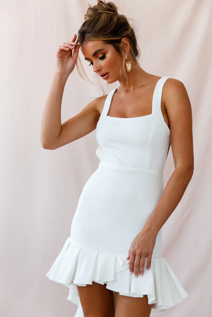 Heartbreaker Open Back Pleated Hem Dress White