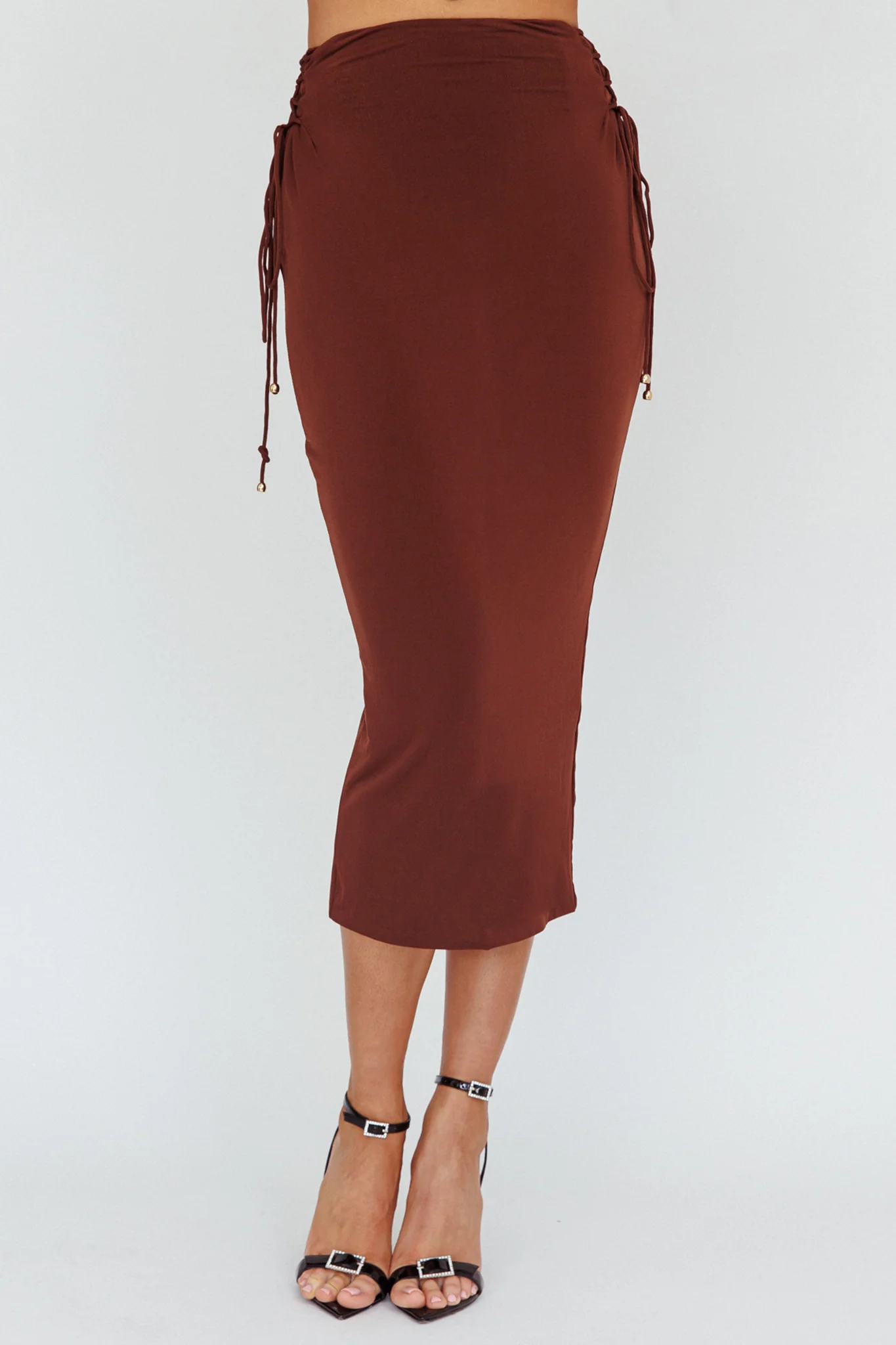 Graziella Lace Up Midi Skirt Chocolate