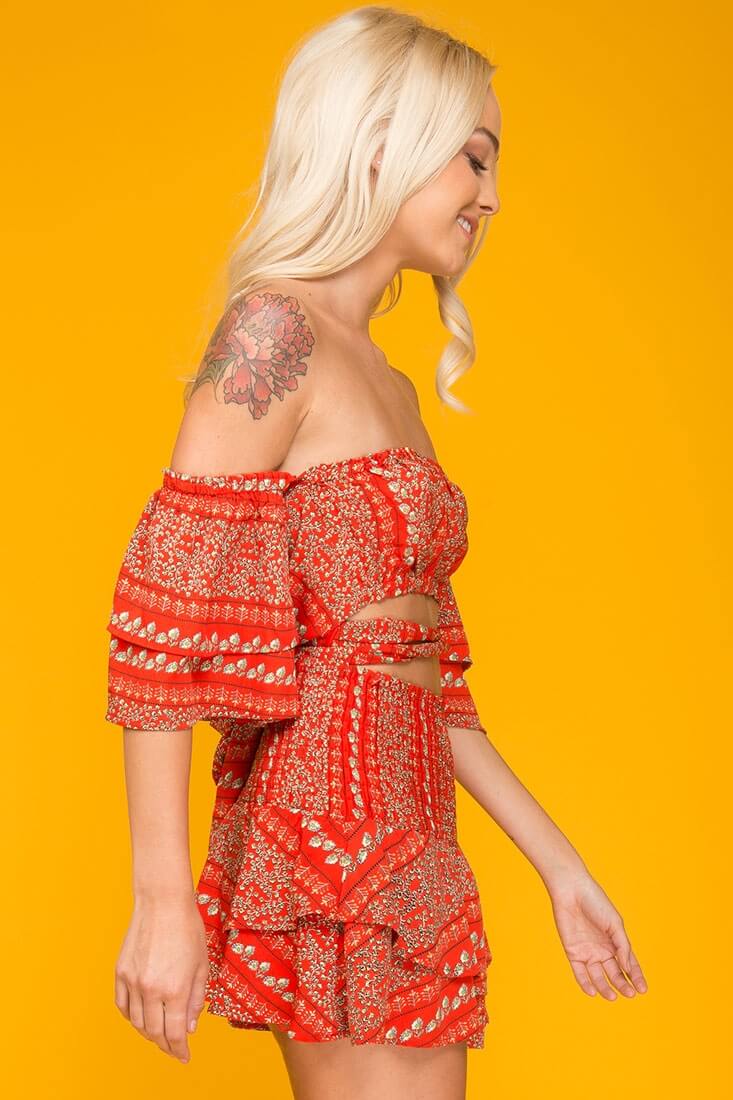 Emory Floral Print Top Red