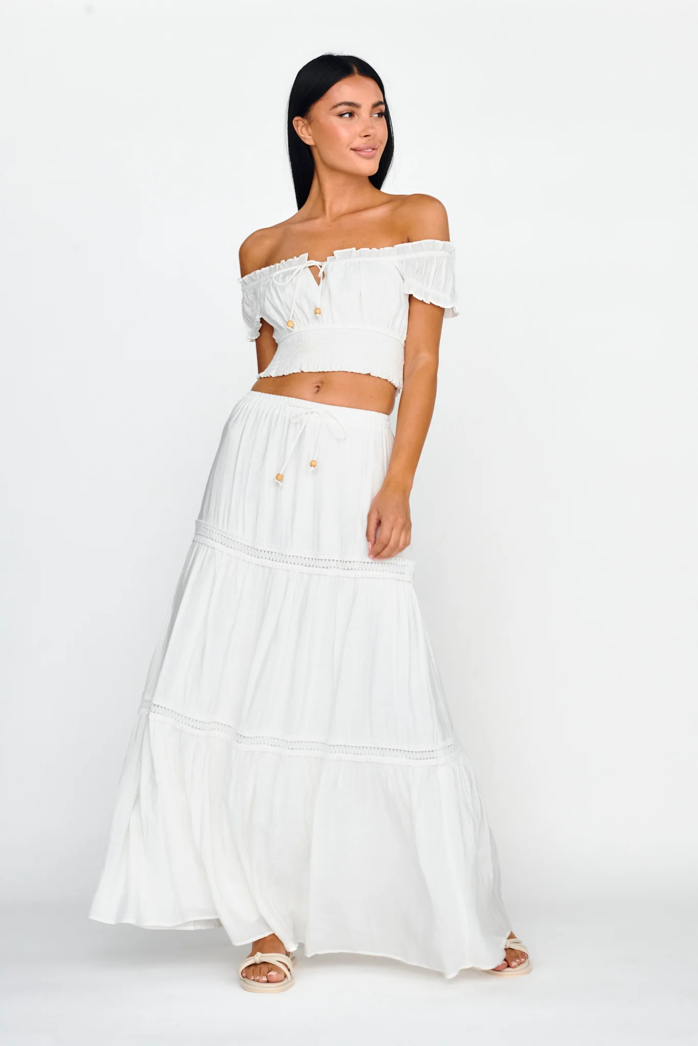 Canyon Cove Crochet Trim Maxi Skirt White