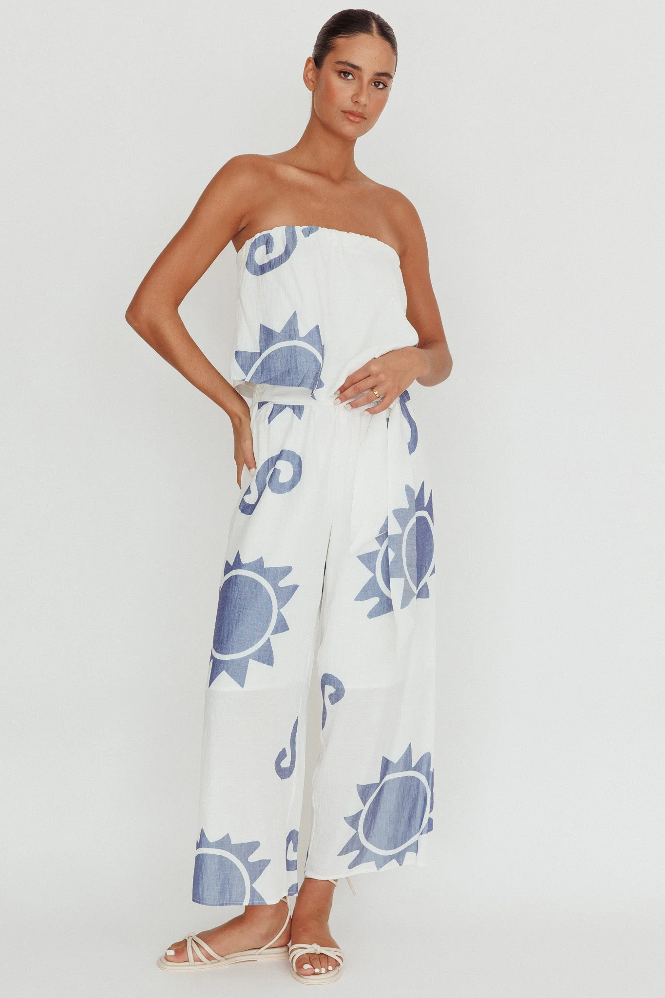 Nectar Sun Print Wide Leg Pants Blue
