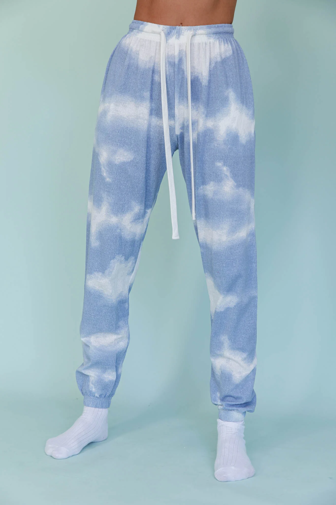 Low Key Drawstring Ribbed Pants Blue