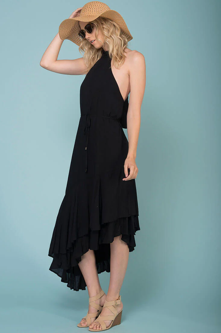 Myah Open Back Midi Dress Black