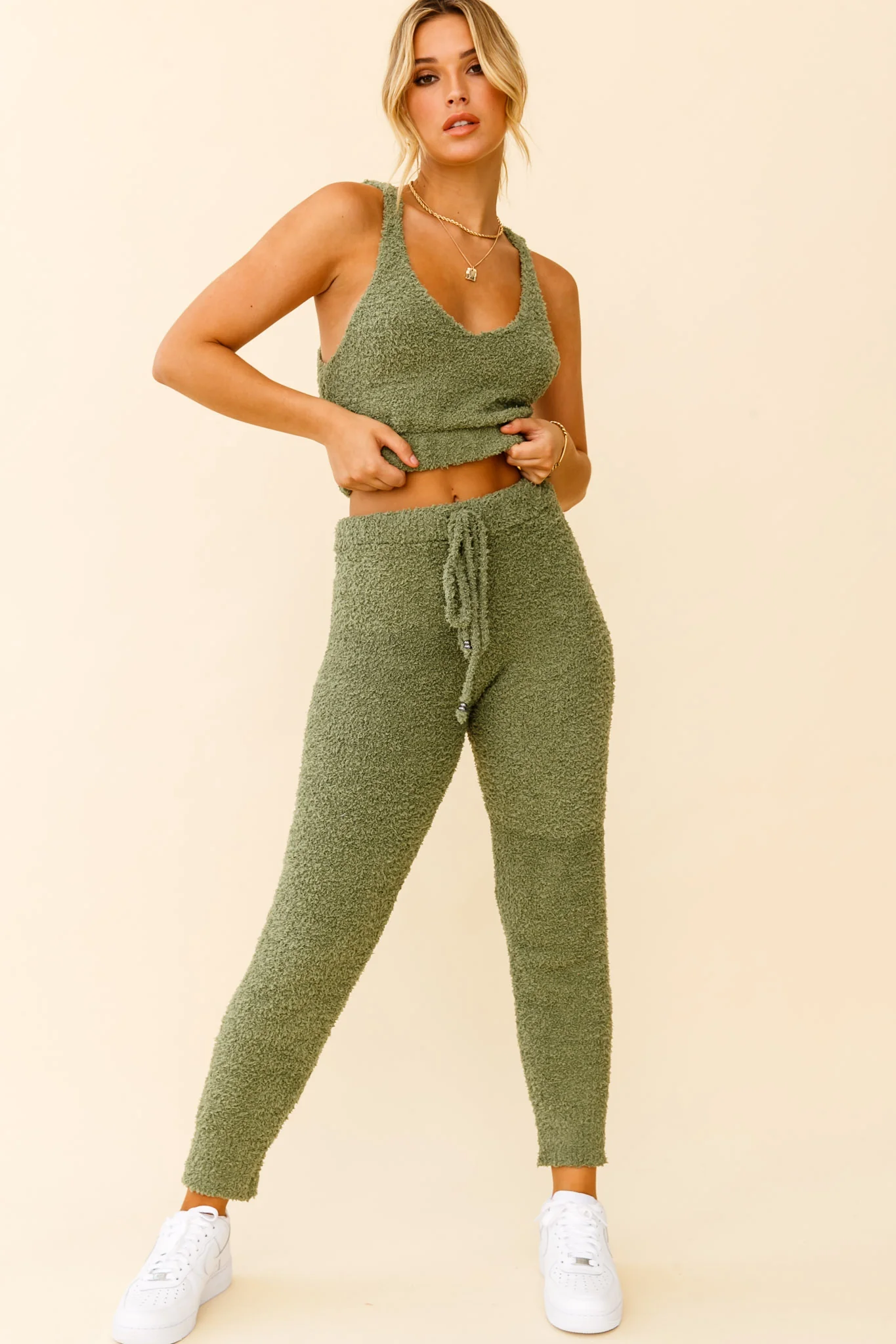 My Girl Fuzzy Knit Jogger Pants Sage