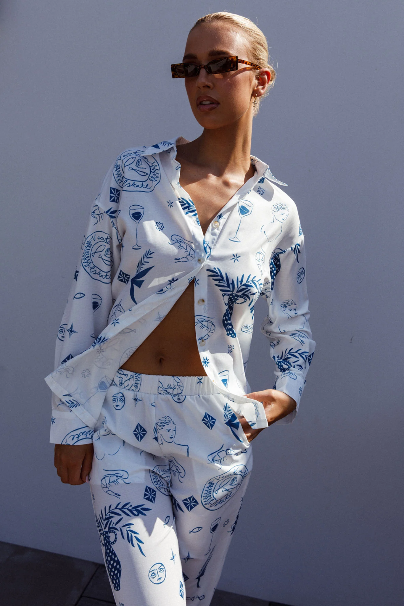 Weekend Bliss Pants Printed White