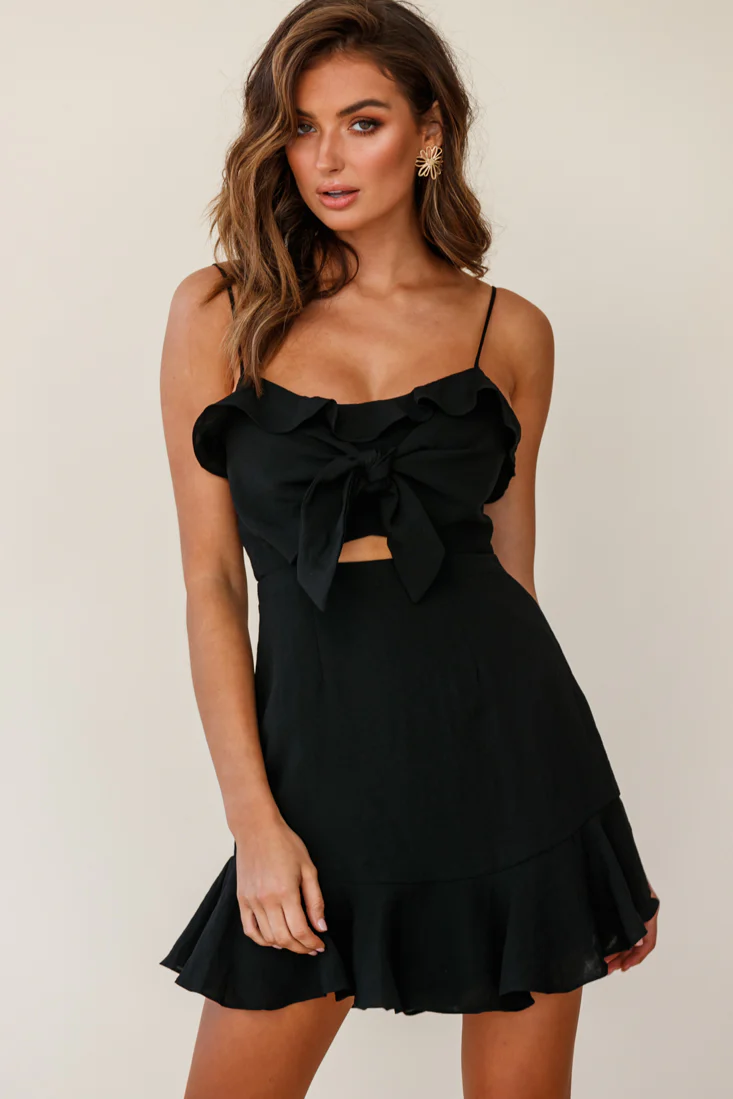 Pico Tied-Knot Bust Ruffle Dress Black